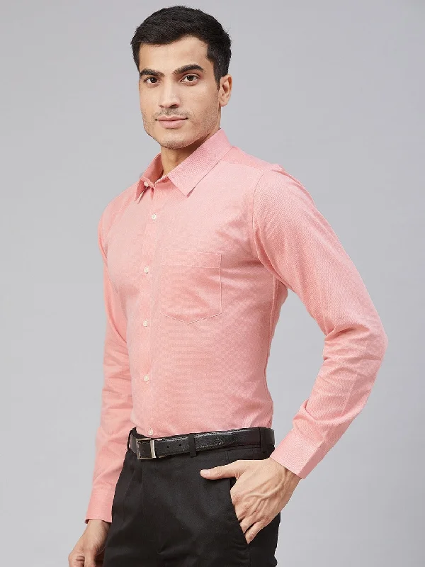 Men's Unique Dress Shirts for a Statement LookMen Peach-Coloured Smart Slim Fit Self Design Formal Shirt