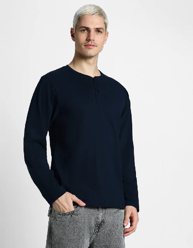 Men's Shirts with Abstract DesignsHenley Navy Solid Tshirt