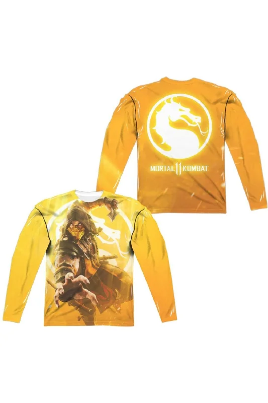 Striped Men's TopsMortal Kombat 11 Scorpion (Front/Back Print) Long Sleeve Adult Poly Crew Tee / T-Shirt Striped Men's TopsMortal Kombat 11 Scorpion (Front/Back Print) Long Sleeve Adult Poly Crew Tee / T-Shirt