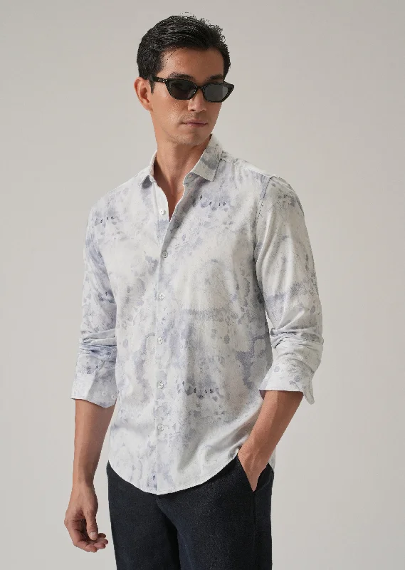 Men's Long-Sleeve Shirts for Year-Round WearInk Blue Print Shirt