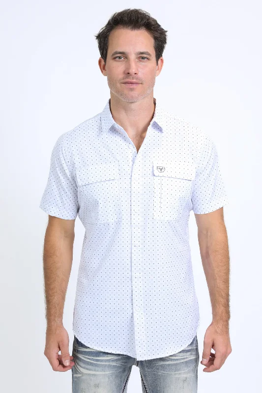 Men's Shirts with Graphic PrintsMens Performance Western Short Sleeve Aztec Print White Shirt