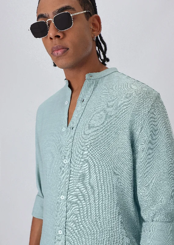 Men's Wingtip-Collar Shirts for a Classic TouchTeal Green Mandarin Collar Shirt