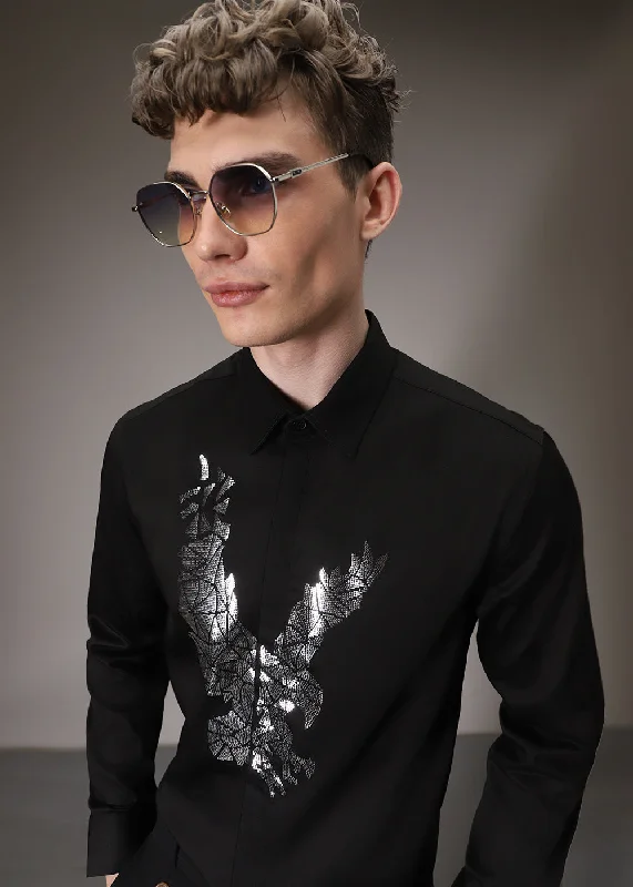 Men's Cufflink-Ready Shirts for Formal EventsBlack Soar Eagle Sequenced Shirt