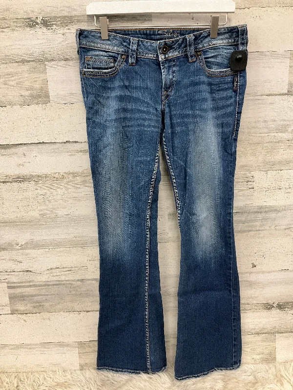 Men's Jeans with RipsJeans Flared By Silver In Blue Denim, Size: 10