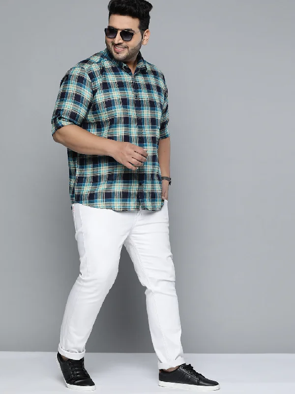 Men's Monochrome Shirts for a Minimalist VibeMen Navy Blue Smart Slim Fit Opaque Checked Casual Shirt