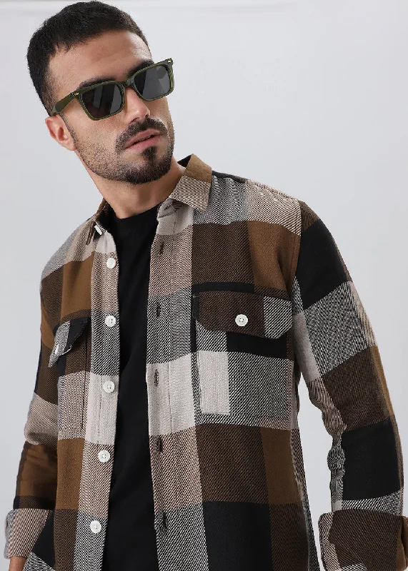 Men's Checked Short-Sleeve Shirts for Summer FunDusky Brown Brushed Cotton Check Shirt