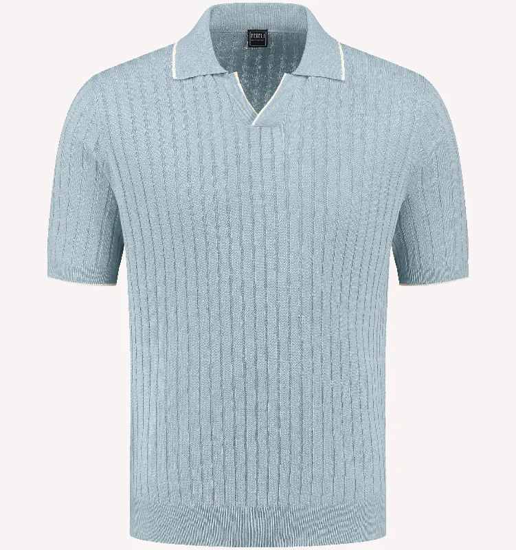 Men's Shirts with Belt LoopsFedeli Ribbed Polo in Dusty Blue