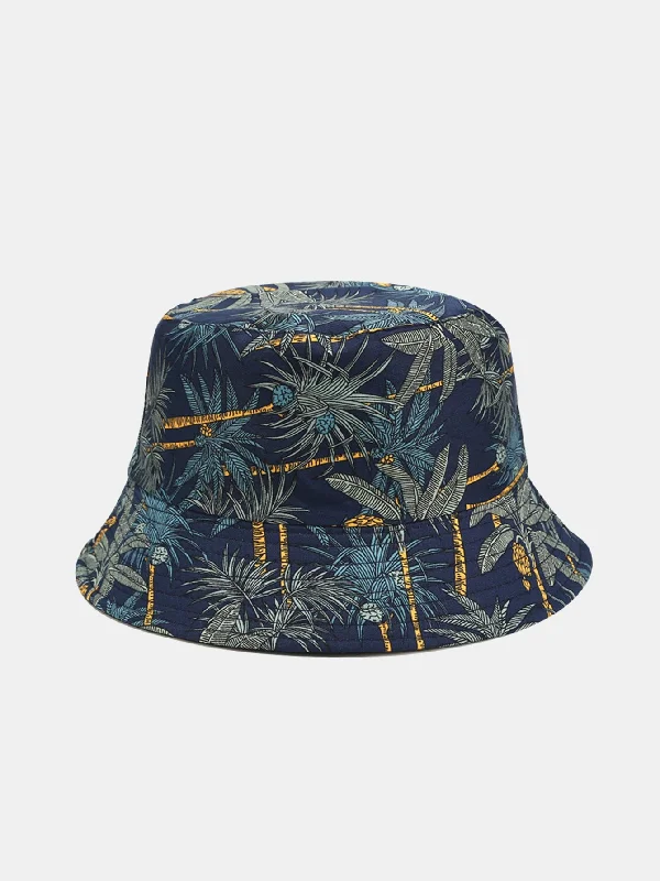 Wide-Brimmed Beach HatsDouble Side Reversible Palm Tree Pattern Bucket Hat