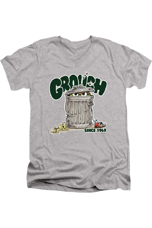 Warm Men's Fleece-Lined TopsSesame Street Grouch Short Sleeve Adult V Neck Premium Cotton Tee / T-Shirt