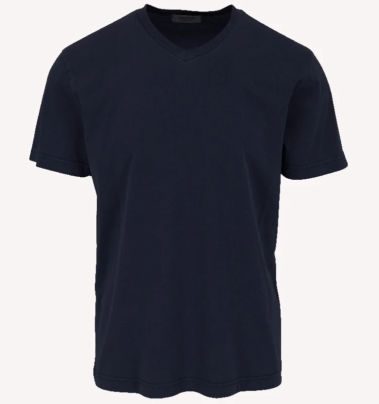 Men's Shirts with Patchwork SleevesCrossley V-Neck T-Shirt in Navy