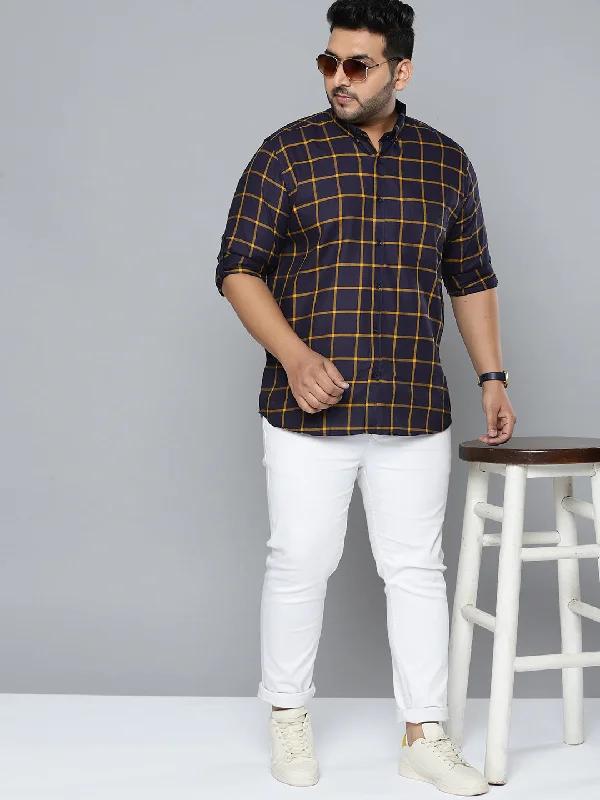 Men's Versatile Dress Shirts for Multiple OccasionsMen Navy Blue Smart Slim Fit Checked Casual Shirt