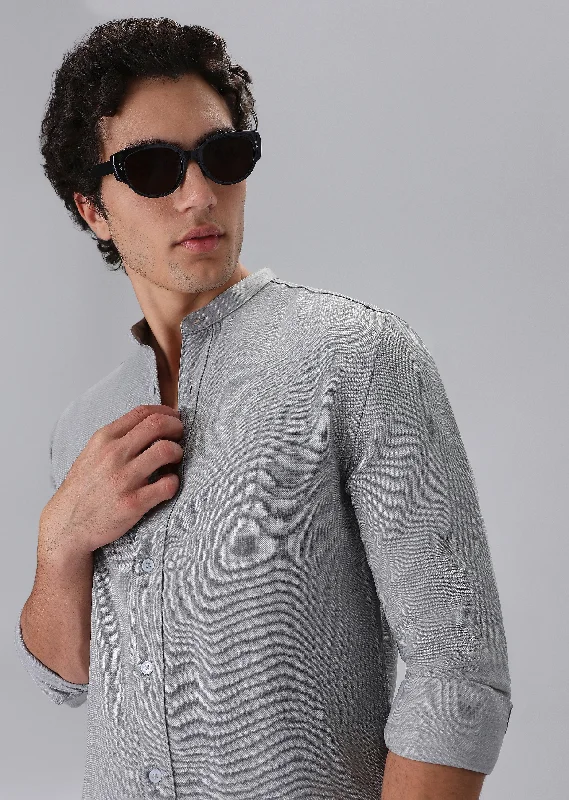 Breathable Men's Linen ShirtsLight Grey Mandarin Collar Shirt