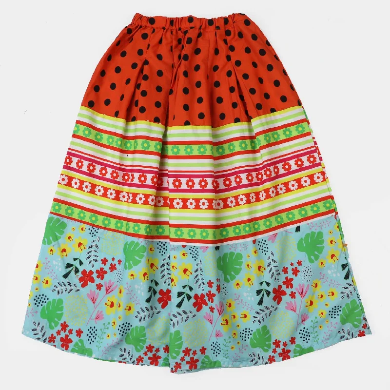 Men's Drawstring Pants for AdjustabilityGirls Cotton Digital Print Long Skirt - Multi
