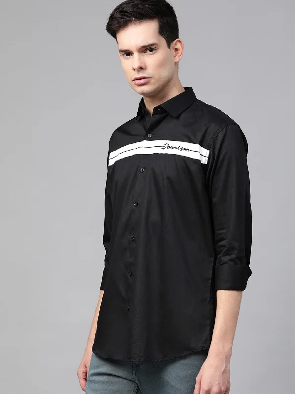 Men's Limited Edition Shirts for ExclusivityMen Black  White Slim Fit Solid Twill Casual Shirt