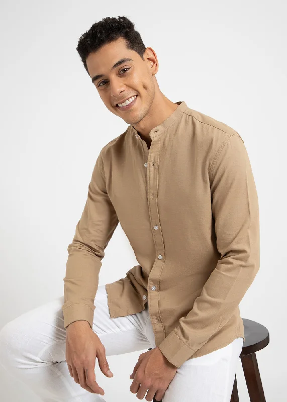 Men's Relaxed-Fit Shirts for Casual ComfortAurora Beige Cotton Linen Shirt