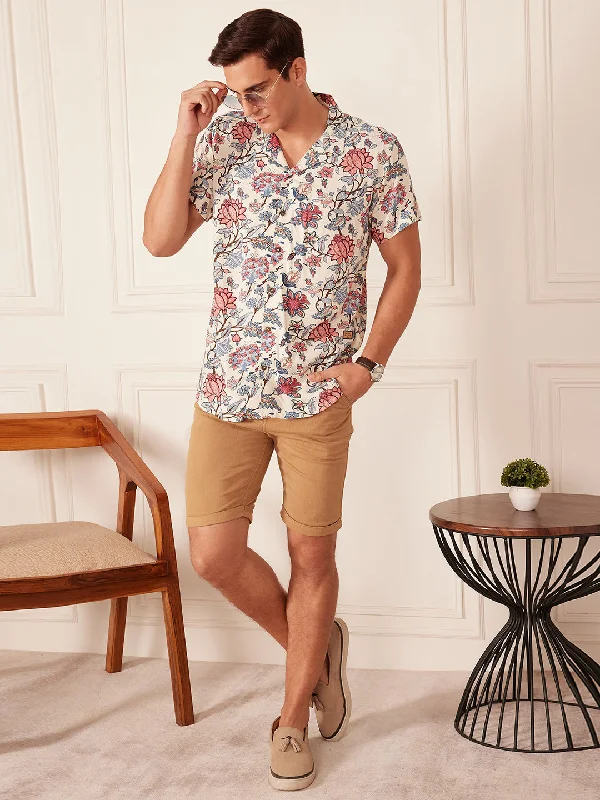 Men's Solid-Color Button-Down Shirts for VersatilityDENNISON Men White Block Printed Shirt