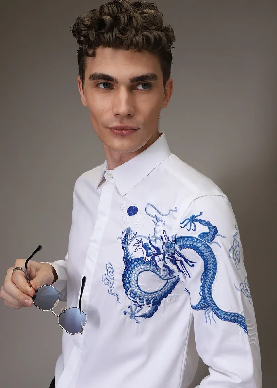 Men's Custom Dress Shirts for a Personalized FitWhite Dragon Embroidery Shirt