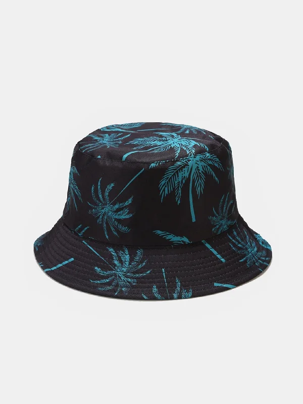 Men's Straw Hats for SummerDouble Side Reversible Palm Tree Pattern Bucket Hat