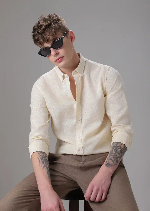 Men's Polo Shirts for Sports and Casual WearCreamish Yellow Blended Linen Shirt