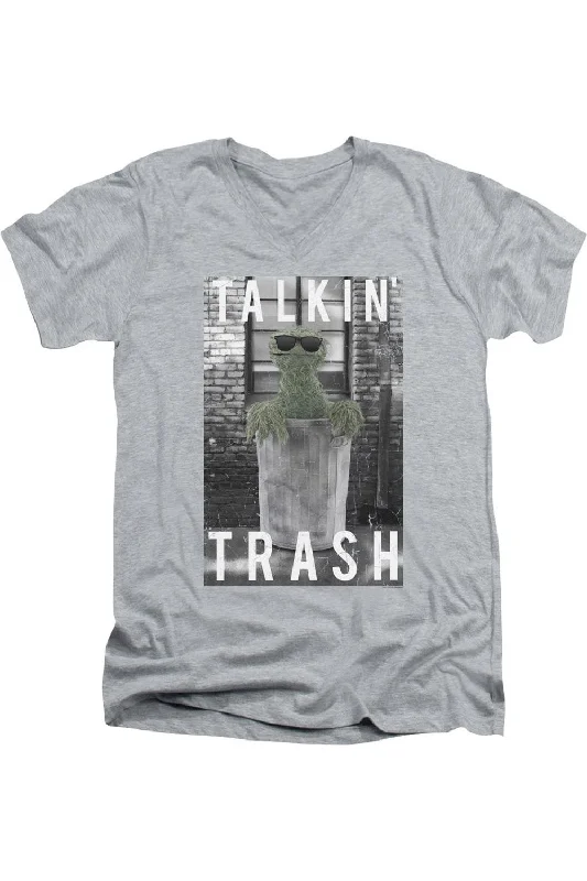 Men's Shirts with Barrel CuffsSesame Street Talkin Trash Short Sleeve Adult V Neck Premium Cotton Tee / T-Shirt Men's Shirts with Barrel CuffsSesame Street Talkin Trash Short Sleeve Adult V Neck Premium Cotton Tee / T-Shirt