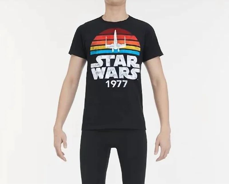 Men's Shirts with Rounded HemlinesMen's X-Wing Starfighter 1977 Vintage Style Cotton Blend Tee In Black