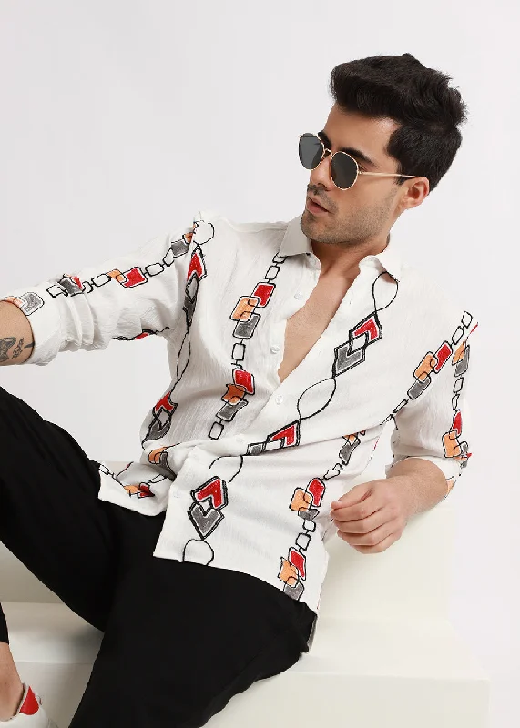 Men's Oxford Shirts for a Preppy StyleWhite Abstract Embroidered Shirt