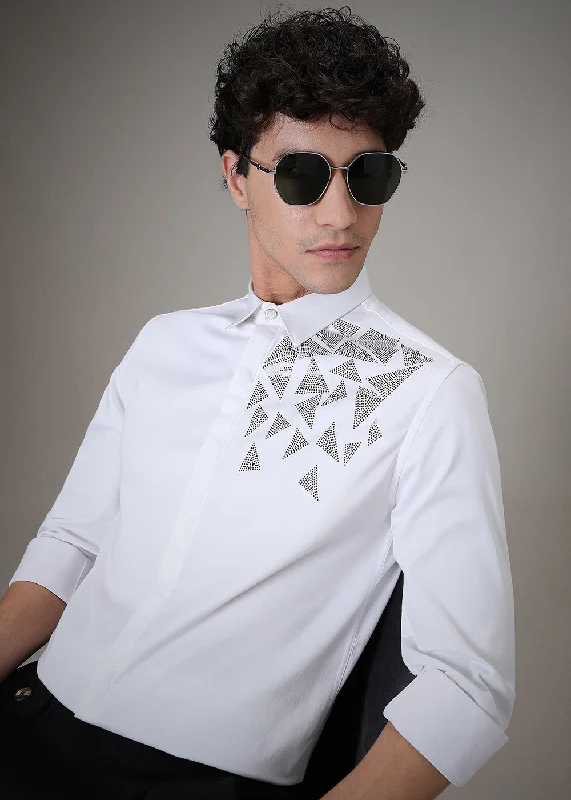 Men's Smart Casual Shirts for Business Casual SettingsTriangle Grid White Designer Shirt