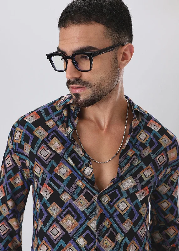 Men's Graphic Print T-Shirts for a Statement LookBlue Geometric Feather Shirt