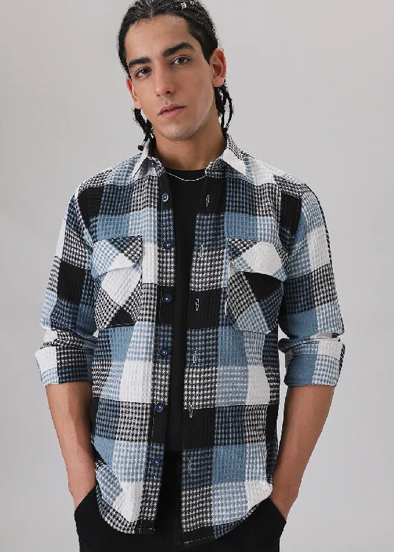Men's Patterned Dress Shirts for a Unique TwistBlue Waffle Plaid Check Shirt
