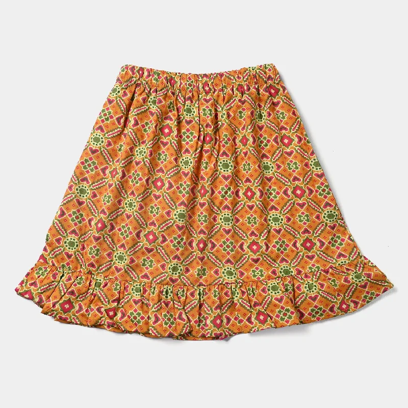 Comfortable Men's JoggersGirls Cotton Poplin Short Skirt Ikat Pattern-Mustard