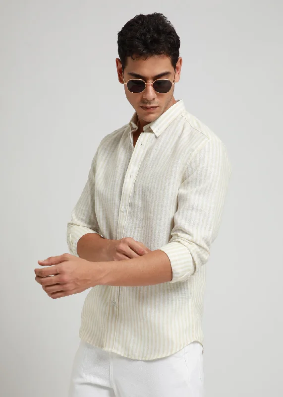 Men's Layering Shirts for Seasonal TransitionsCream Stripe Blended linen shirt
