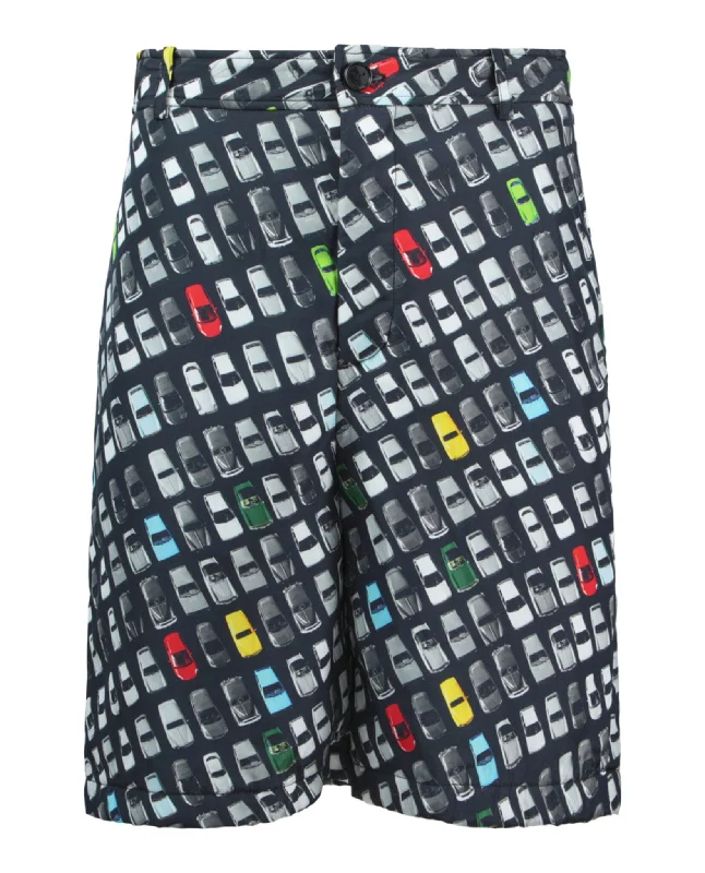 Men's Pants with Flat-Front DesignsPadded Car Print Shorts