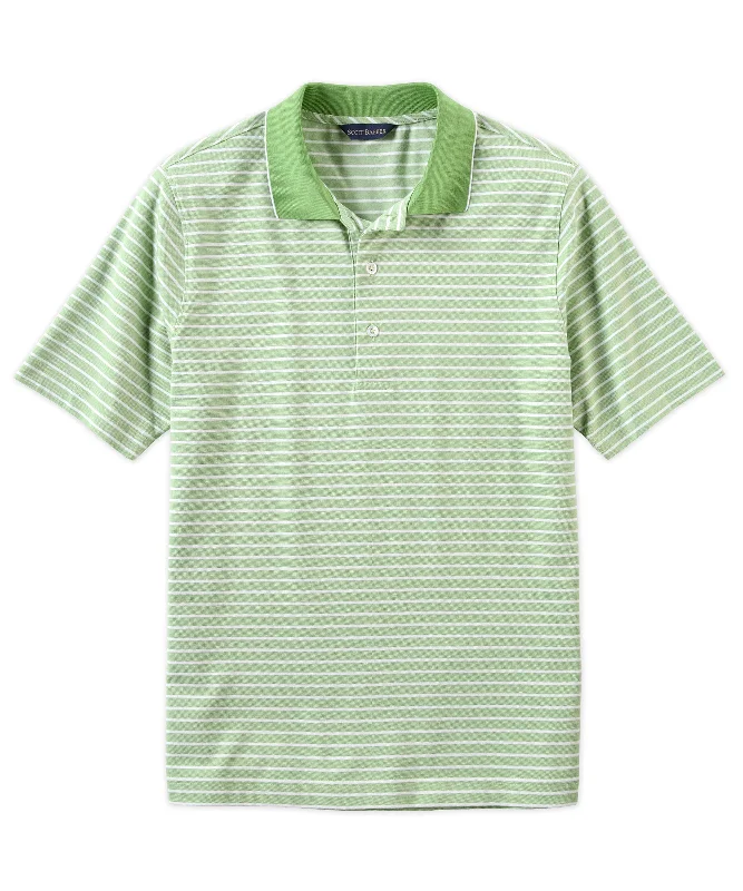 Men's Shirts with Zippered PocketsStretch Cotton Stripe Polo Shirt