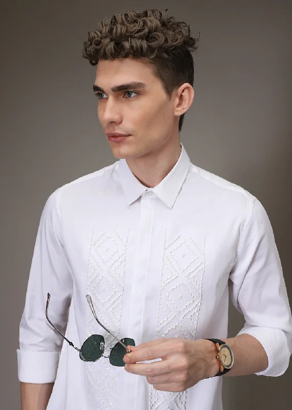 Men's Wrinkle-Free Shirts for Easy CareBeadazzleClub White Designer Shirt