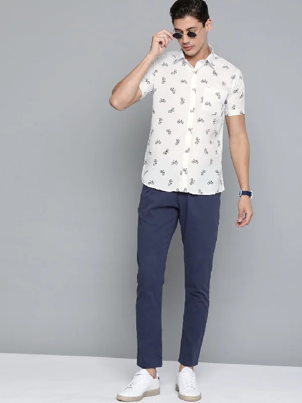 Men's Custom-Fit Shirts for a Personalized LookMen White Smart Slim Fit Conversational Printed Casual Shirt
