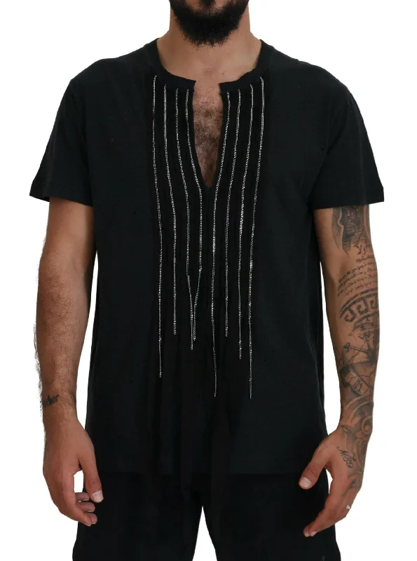 Men's Shirts with Embellished HemlinesDsqua² Chain Embellished Cotton Short Sleeve Men's T-shirt Men's Shirts with Embellished HemlinesDsqua² Chain Embellished Cotton Short Sleeve Men's T-shirt