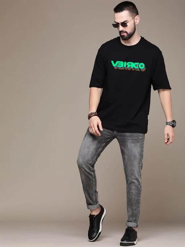 Men's Shirts with Contrast StitchingVEIRDO Black Regular Fit Front Graphic Printed Tshirt Men's Shirts with Contrast StitchingVEIRDO Black Regular Fit Front Graphic Printed Tshirt