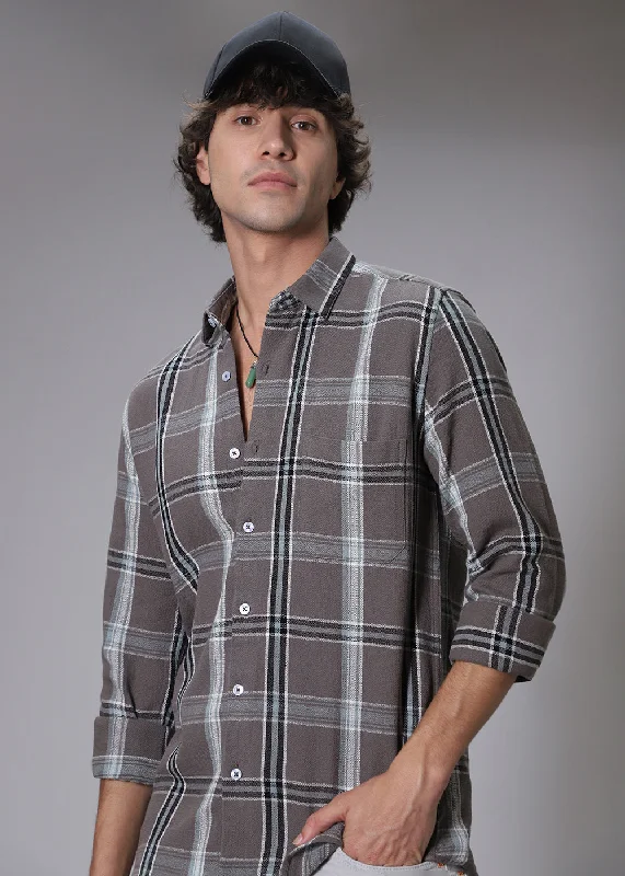 Men's Designer Dress Shirts for High-End FashionDobby Choco Check Shirt