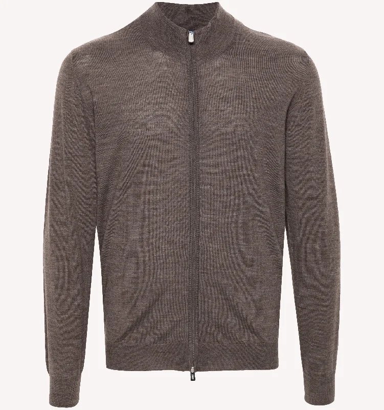 Men's Shirts with Geometric PatternsFedeli Full Zip in Brown