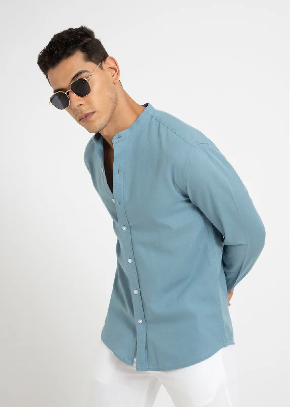 Men's Rugby Shirts for a Sporty LookScuba Blue Cotton Linen Shirt