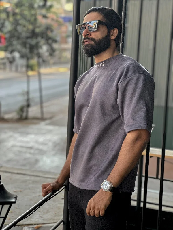 Men's Shirts with Striped PatternsSteel Grey Drop Shoulder T-shirt