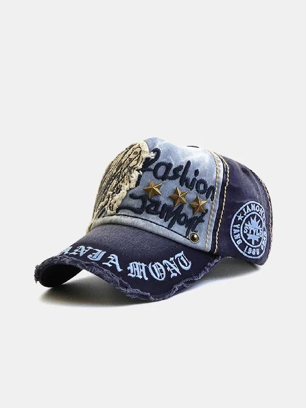Relaxed Beanie HatsSlogan Embroidery Star Rivets Washed Baseball Cap
