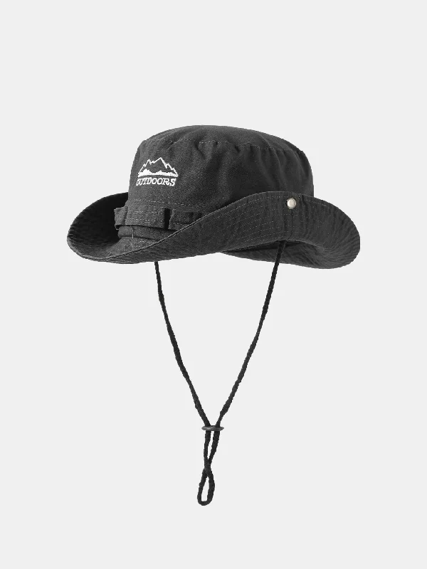 Cheap Winter HatsMountain Pattern Bucket Hat With Chin Strap