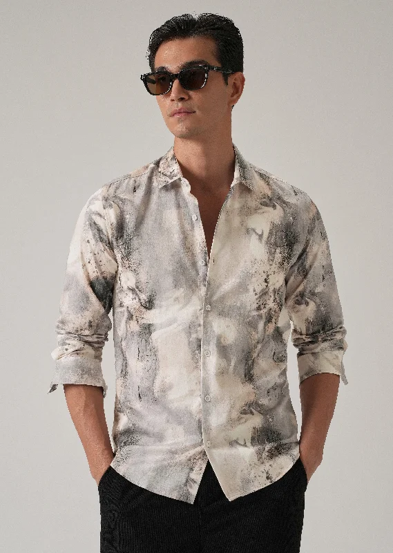 Men's Smart Casual Shirts for Business Casual SettingsBeige Abstract Print Shirt
