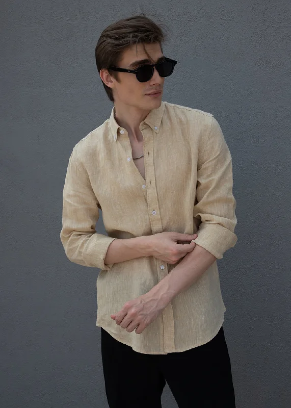 Men's Tailored Shirts for a Sharp AppearanceSepia Beige Pure Irish Linen Shirt