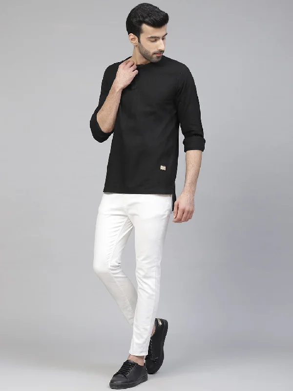 Lightweight Men's Poplin ShirtsMen Black Cotton Linen Kurta