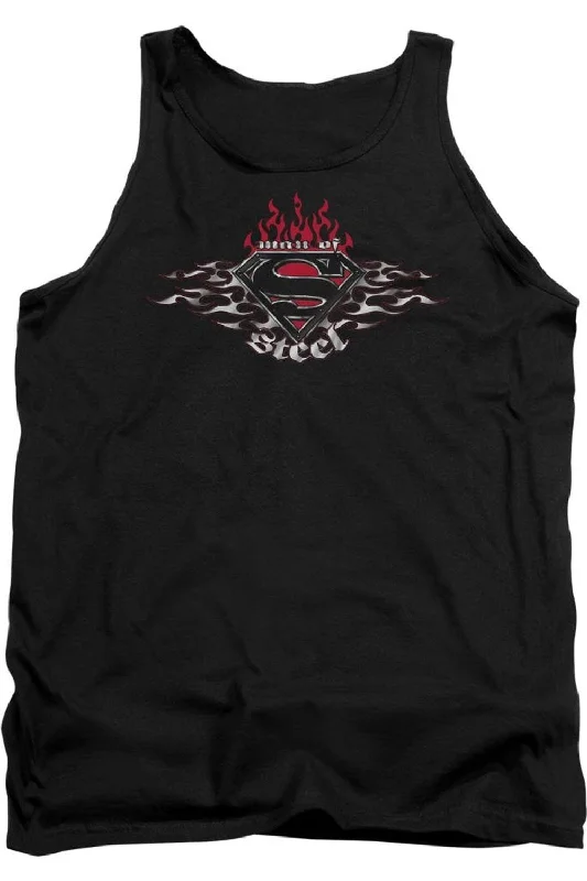 Men's Shirts with Lace-Up HemlinesSuperman Steel Flames Shield Adult Tank Top