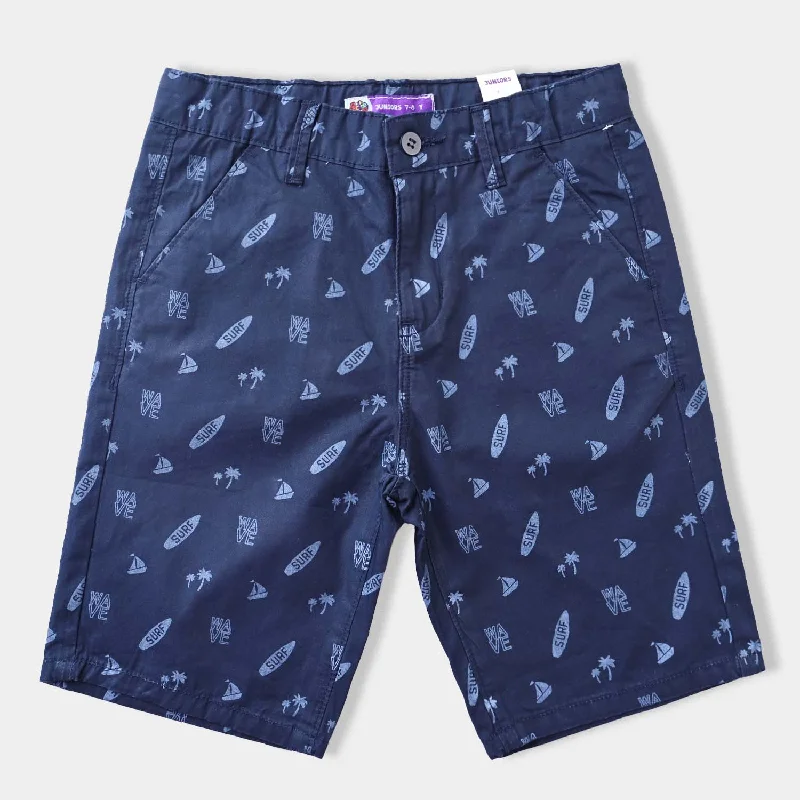 Men's Pants with Shallow PocketsBoys Cotton Twill Short Waves-Navy Blue