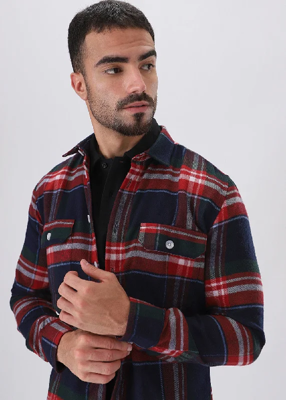 Men's Pattern-Play Shirts for a Fun TwistNavy Blue Brushed Cotton Check Shirt