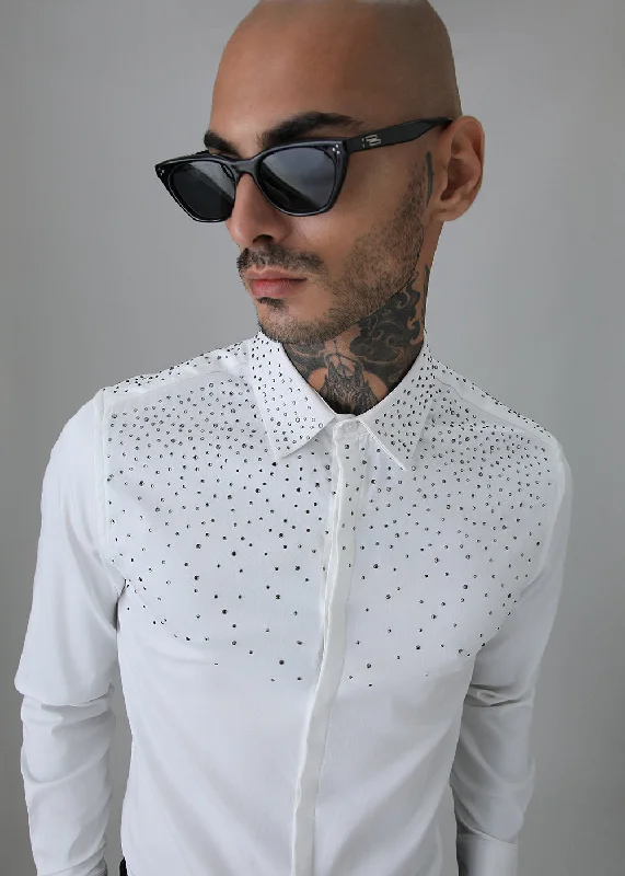 Men's V-Neck T-Shirts for a Flattering ShapeStud White Designer Shirt